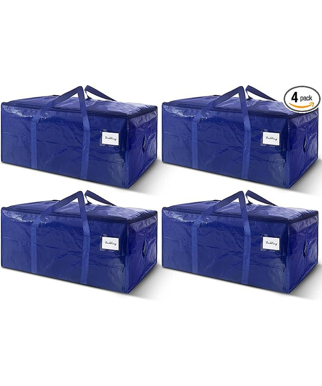 4 Pack Extra Heavy Duty Large Moving Bags with Strong Zipper & Carrying Handles, Sturdy Clothes Storage Bag Totes Bins, Packing Bags Moving Boxes College Moving Supplies, Dark Blue - 40 gal