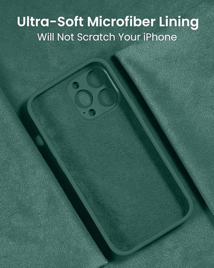 FireNova for iPhone 14 Pro Case, Silicone Upgraded [Camera Protection] Phone Case with [2 Screen Protectors], Soft Anti-Scratch Microfiber Lining Inside, 6.1 inch, Midnight Green