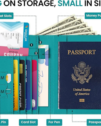 Passport Holder for Travel Essentials, RFID Blocking Leather Cover Wallet with Magnetic Closure, Aesthetic & Cute Passport Book Case for Women and Men - Oil