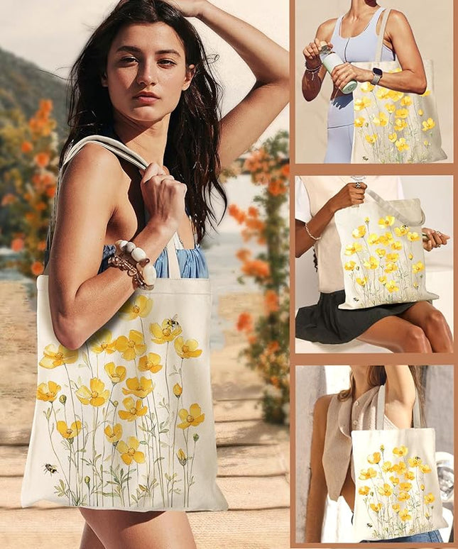 Aesthetic Canvas Tote Bag - Reusable Shoulder Tote Bag for Women Lady Casual Vacation, Shopping, Work, Gym