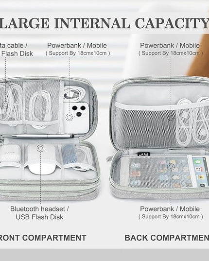 FYY Electronic Organizer, Large Travel Cable Organizer Bag Pouch Electronic Accessories Carry Case Portable Waterproof Double Layers All-in-One Storage Bag for Cable, Cord, Charger, Phone, Grey