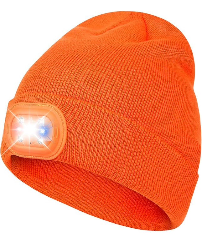 AOPREL Beanie with The Light, Unisex USB Rechargeable Headlamp Winter Knitted Cap for Men Dad Husband