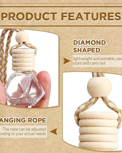 BBTO 50 Pcs Hanging Car Air Freshener Car Diffuser Bottles Empty Glass Perfume Bottle Freshener Diffuser Bottle Pendant for Essential Oil Fragrance Aromatherapy Bottle Ornament(Rhombus)