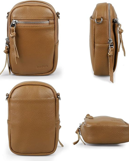 befen Genuine Leather Crossbody Cell Phone Purse for Women, Small Zip Around RFID Blocking Crossbody Wallet Bags