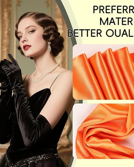 THARAHT Women Long Gloves with Satin Elbow Length for 1920s Opera Tea Party Costumes Bridal Evening Dress