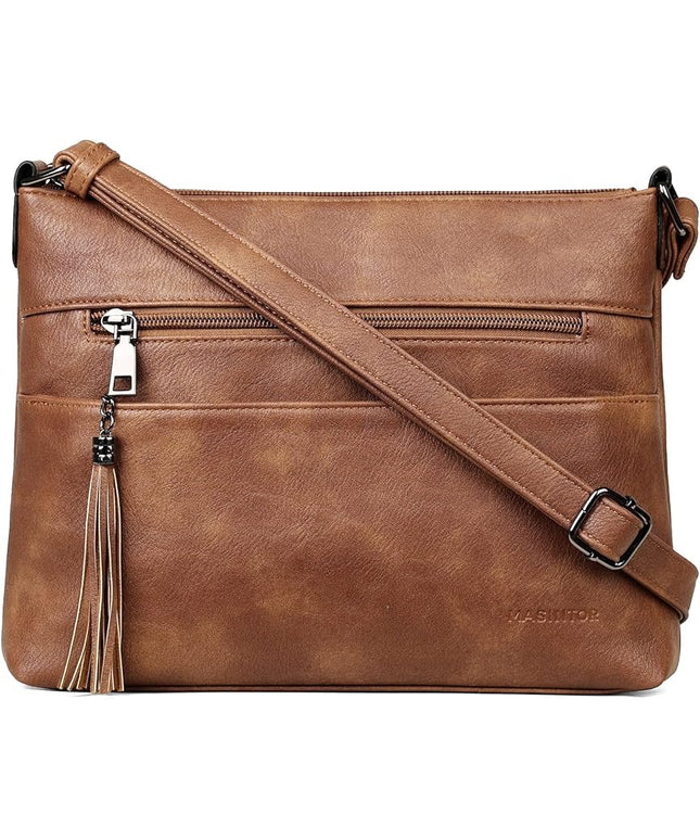 MASINTOR Crossbody Bags for Women, Lightweight Medium Crossbody Purse, Soft Leather Women's Shoulder Handbags with Tassel