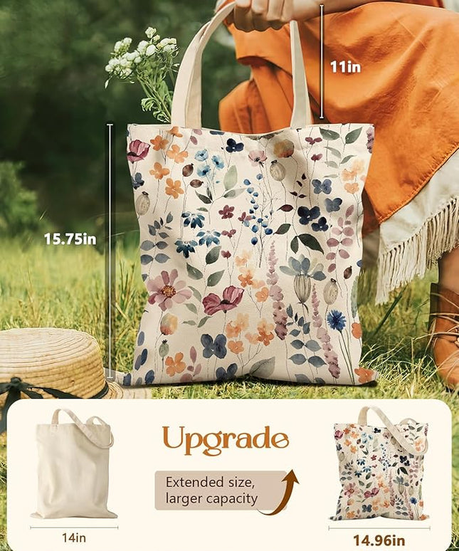 Aesthetic Tote Bag for Girls - with Magnetic Buckle and Zipper Inner Pocket for Women Lady Canvas Cotton Tote Bag