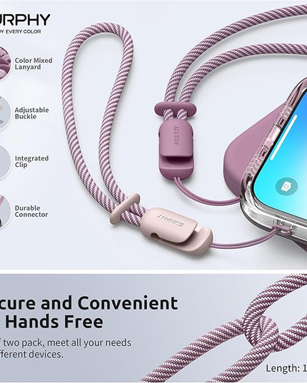 SURPHY 2 Pack Phone Lanyard for Cellphone Case, Phone Wrist Strap for Case, Cellphone Strap with 2-Color Braided, Charm Wrist Lanyard for Women, Cellphone Wrist Lanyard for Women, Pink & Lilac Purple