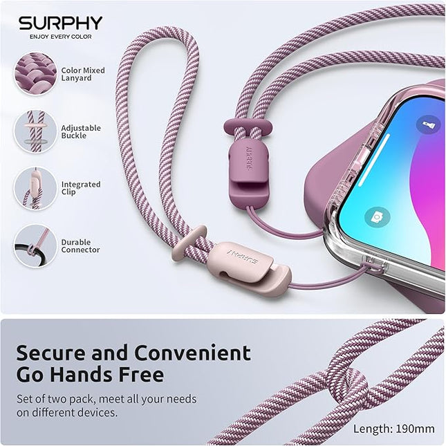 SURPHY 2 Pack Phone Lanyard for Cellphone Case, Phone Wrist Strap for Case, Cellphone Strap with 2-Color Braided, Charm Wrist Lanyard for Women, Cellphone Wrist Lanyard for Women, Pink & Lilac Purple