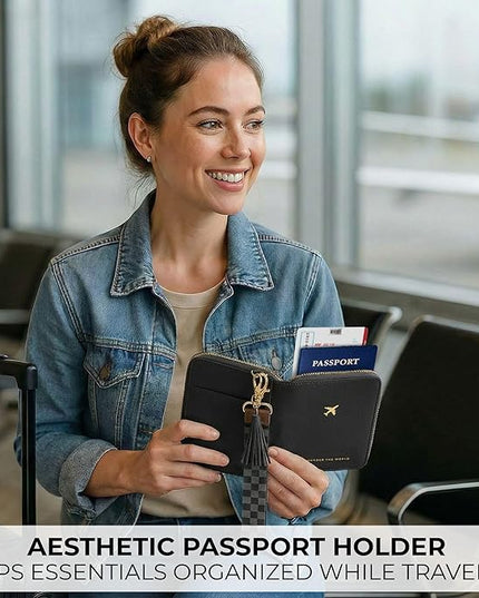 Beautiful Passport Holder for Travel with Wristlet Strap - All-in-One Wallet for Women with Card Slots and Tassel Keychain - Perfect Case to Keep Your Travel Documents Organized & Safe