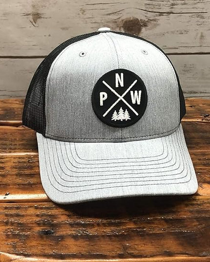 Pacific Northwest Baseball Snapback Trucker Hats with Leather Patch for Men and Women PNW Gifts Outdoor Camping Hiking Cap