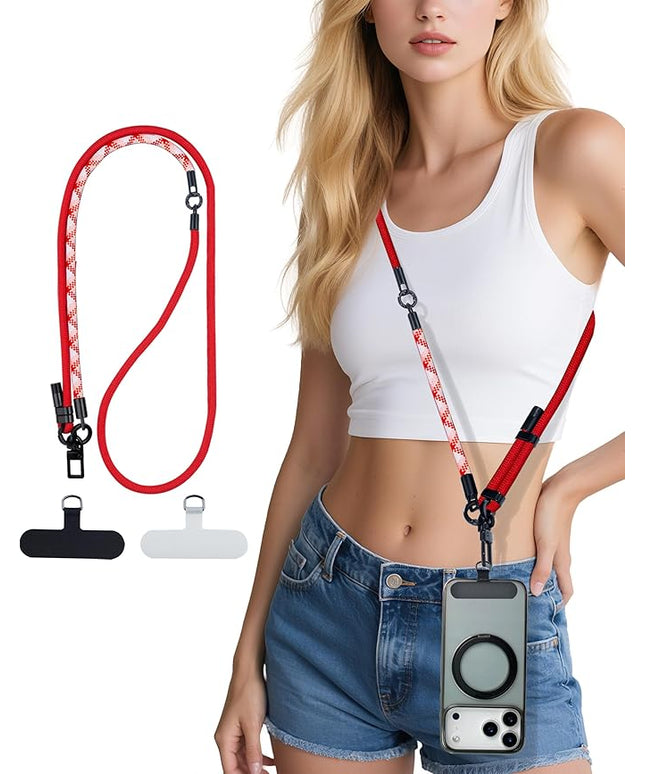 Phone Lanyard Crossbody, 3-in-1 Neck Strap& Wrist Strap, Adjustable Anti-Theft Lanyard with 2 Phone Tether Tabs, Universal Cell Phone Strap for iphone 17 pro max,Travel Essential, Red