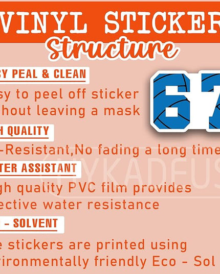 (3 Pcs) Blue Volleyball 67 Six Seven Sticker Funny Gen Alpha Meme Stickers – 67 Gifts for Coaches, Players, Waterproof Vinyl Decals for Water Bottle, Tumbler, Laptop, Phone Case, 3" x 2.1"