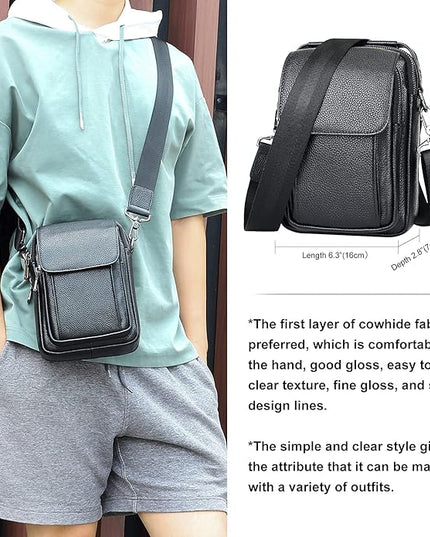 Augus Leather Small Messenger Bag For Men Crossbody Handbag Shoulder Sling Travel Bags for Men Purse Daypack Magnetic Buckle