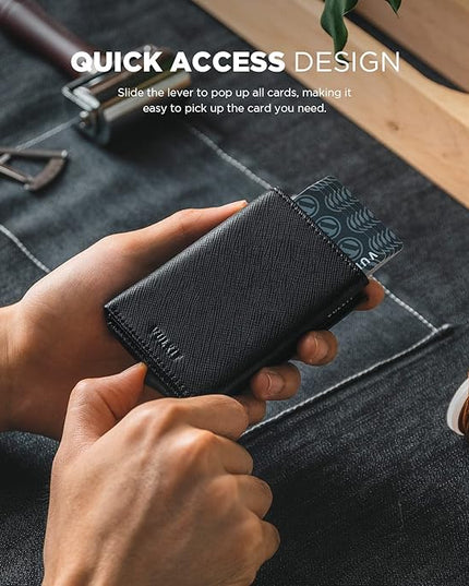 VULKIT Pop up Card Wallet Minimalist Cash Wallets RFID Blocking Leather Smart Credit Card Holder with ID window for Men(Cross Black)