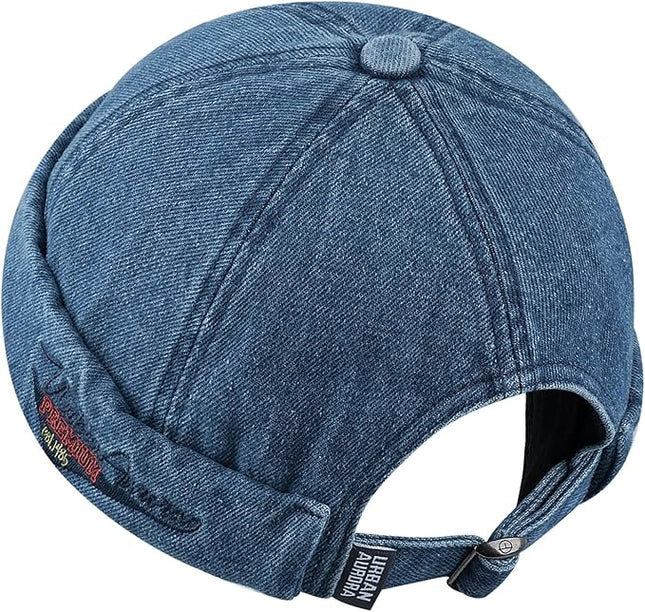 Croogo Denim Docker Hat Fashion Brimless Beanie Hat Retro Worker Skull Cap Rolled Cuff Sailor Cap Hip Hop Dancing Watch Cap