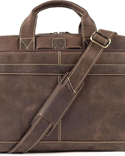 Vintage Leather Messenger Bag for Men, 16” Laptop Satchel with Adjustable Shoulder Strap, Briefcase Office Work & Travel Bag