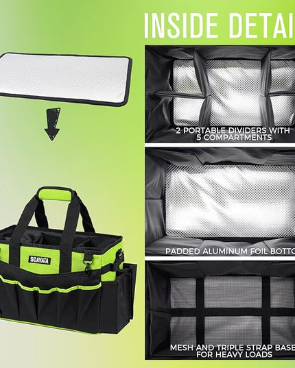 Wearable Cleaning Caddy Bag, Cleaning Caddy Supplies Organizer with Handle & Shoulder Straps for Housekeepers, Under Sink & Car Cleaning Tool Organizers with 4 Foldable Divider (NeonGreen)