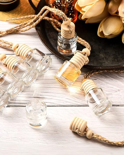 BBTO 50 Pcs Hanging Car Air Freshener Car Diffuser Bottles Empty Glass Perfume Bottle Freshener Diffuser Bottle Pendant for Essential Oil Fragrance Aromatherapy Bottle Ornament (Cylinder)