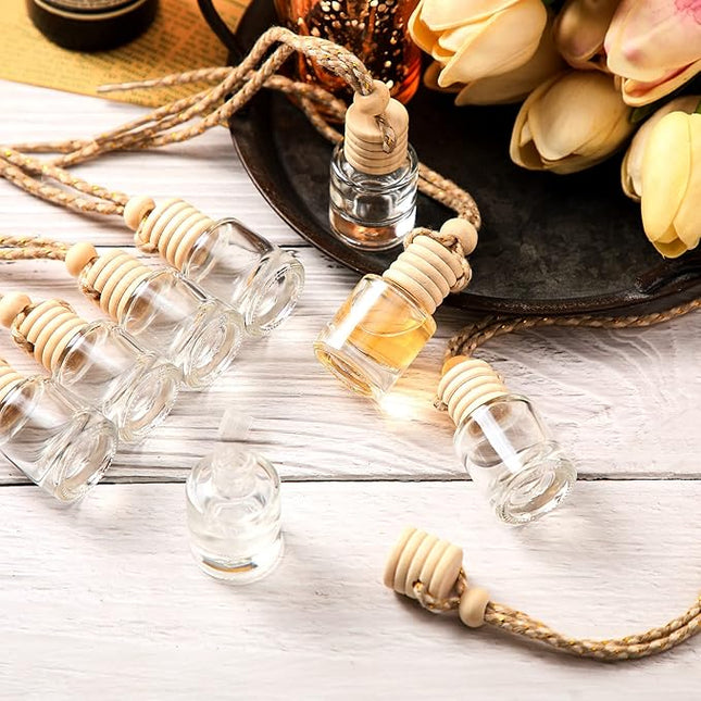 BBTO 50 Pcs Hanging Car Air Freshener Car Diffuser Bottles Empty Glass Perfume Bottle Freshener Diffuser Bottle Pendant for Essential Oil Fragrance Aromatherapy Bottle Ornament (Cylinder)