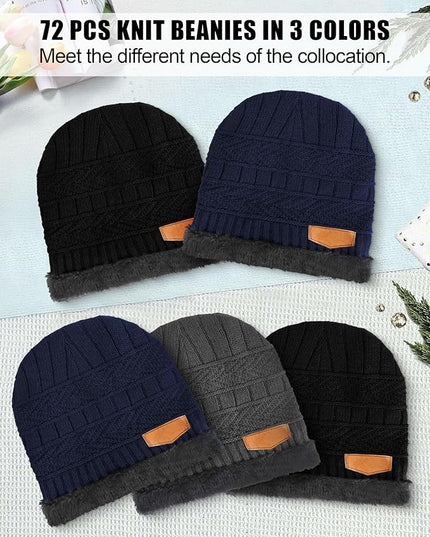 Geyoga 72 Pieces Winter Knit Beanie Hats Bulk for Homeless Fleece Lined Beanie Warm Beanie Cap Winter Knit