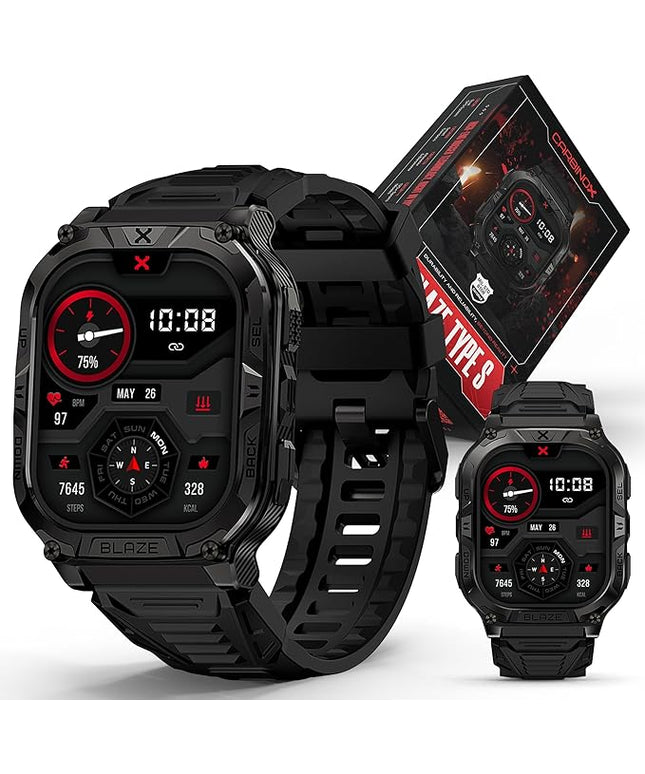 CARBINOX Blaze Smart Watch with GPS – Rugged Fitness Trackers, IP69K Waterproof, 170+ Sports Modes, Gorilla Glass, Make/Receive Calls, Step Counter Watch, Android & iOS Compatible