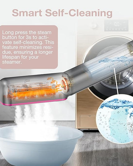 Newbealer 3in1 Clamp Travel Steam Iron with Global Voltage, 100-240V Clothes Steamer, Dry Ironing & 2 Steam Levels, Non-Stick Ceramic Soleplate, Auto-off, Self Cleaning, w/Detachable Clamp (Ashpink)