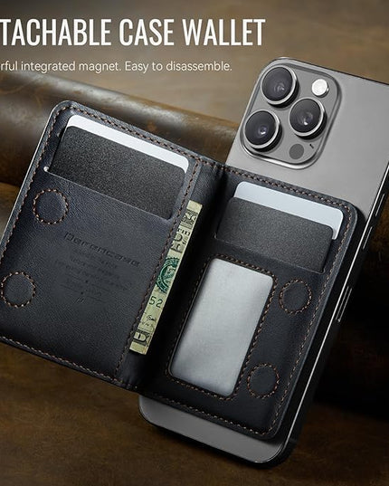 Defencase for Magsafe Wallet Magnetic Card Holder RFID Blocking, PU Leather Minimalist Phone Wallet for MagSafe Phones and Cases for iPhone 17/16/ 15/14/ 13/12/ Pro/Max/Plus/Air, Retro Black