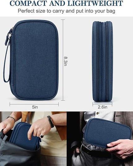 FYY Electronic Organizer, Travel Cable Organizer Bag Pouch Electronic Accessories Carry Case Portable Waterproof Double Layers Storage Bag for Cable, Cord, Charger, Phone, Earphone, Medium Size, Navy