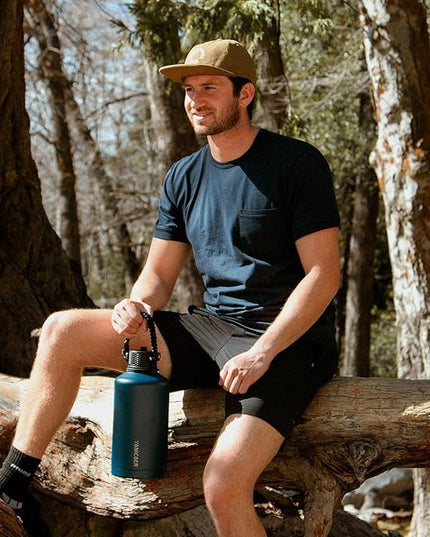 Insulated Water Bottle 64oz,Triple Wall Vacuum Stainless Steel(Dishwasher Safe),Leak Proof & Non-BPA,Flask Jug with Paracord Handle & Straw Spout Lids Sports Navy Blue