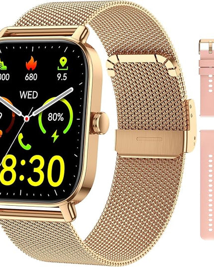 Smart Watch for Women Men Fitness: Waterproof Make Answer Call Digital Mens Watches Running Pedometer Smartwatch for Android Phone iPhone Samsung Compatible Heart Rate Monitor SpO2 Step Tracker Gold