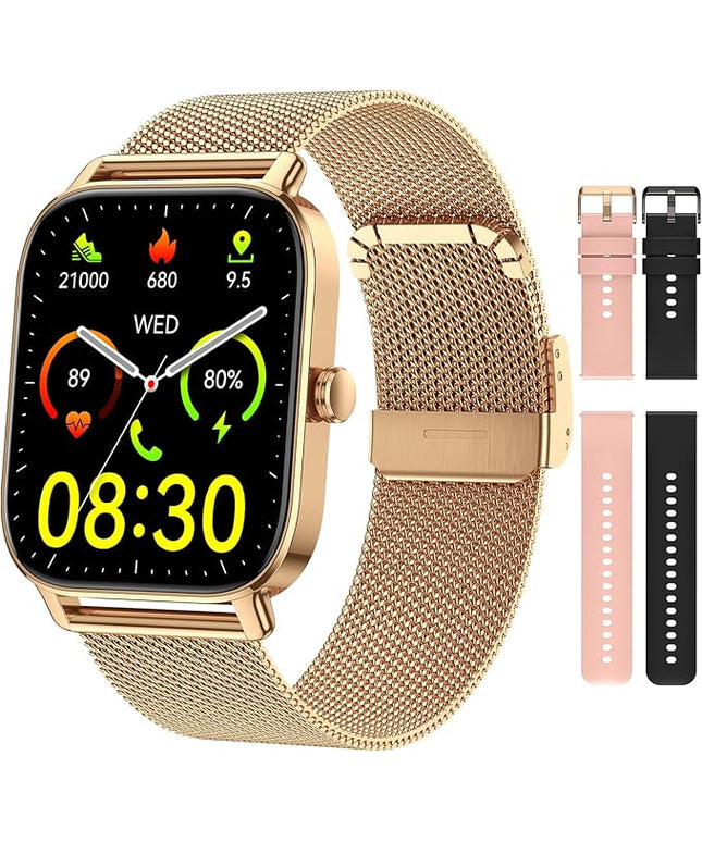 Smart Watch for Women Men Fitness: Waterproof Make Answer Call Digital Mens Watches Running Pedometer Smartwatch for Android Phone iPhone Samsung Compatible Heart Rate Monitor SpO2 Step Tracker Gold