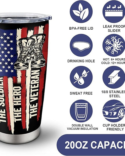 Veterans Day Gifts Tumbler 20oz, Gift for Veteran, Veteran Gifts for Men, Army/Marine Corps Veterans Present, Vietnam Veterans Present, Gift for Proud Patriotic Hard Head Veterans Drink Cup
