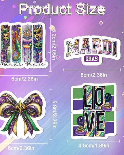 Mardi Gras Stickers for Adults- 100 Pcs Carnival Masquerade Mask Water Bottle Stickers, New Orleans Mardi Gras Waterproof Scrapbook Decals, Vinyl Sticker for Luggage Laptop Journaling