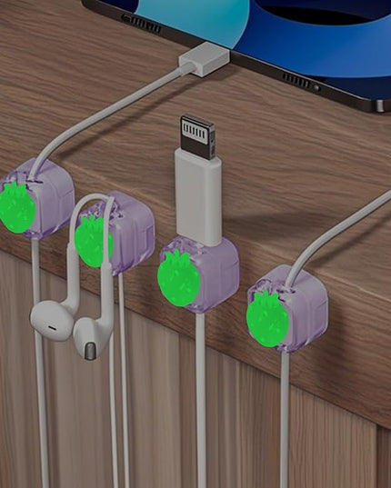 9Pack Magnetic Cable Clips for Nightstand, Adhesive Night-Glowing Cord Holder Organizer for Office Home Desk Wall Car (Purple,Strawberry)