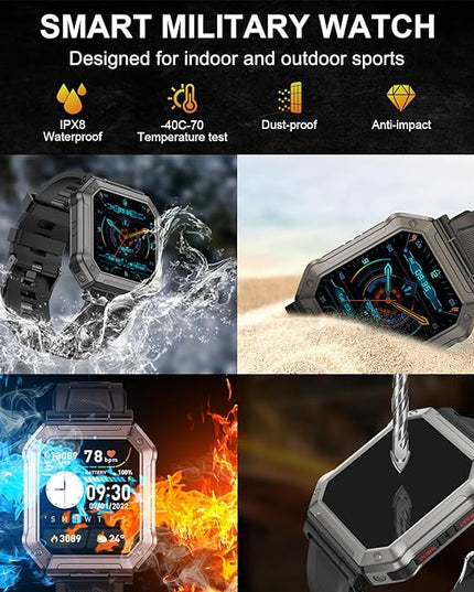 Smart Watch for Men Fitness Tracker: Military Digital Mens Watches Bluetooth Make Answer Call Running Waterproof Smartwatch Android Phones iPhone Samsung Compatible Heart Rate Monitor Step Pedometer