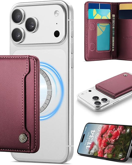Vinich for Magsafe Wallet Magnetic RFID Blocking Card Holder Compatible with MagSafe Phones and Cases, Strong Magnet Minimalist Phone Wallet for iPhone 17/16/15/14/13/12/Pro/Max/Plus, Wine Red