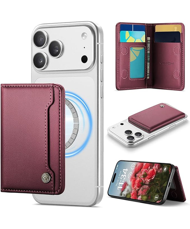 Vinich for Magsafe Wallet Magnetic RFID Blocking Card Holder Compatible with MagSafe Phones and Cases, Strong Magnet Minimalist Phone Wallet for iPhone 17/16/15/14/13/12/Pro/Max/Plus, Wine Red