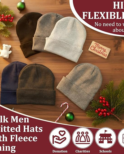 Chicingyou 120 Pcs Bulk Men Knitted Hats with Fleece Lining for Charity Homeless Donations, Unisex Beanies Winter Warm Hats