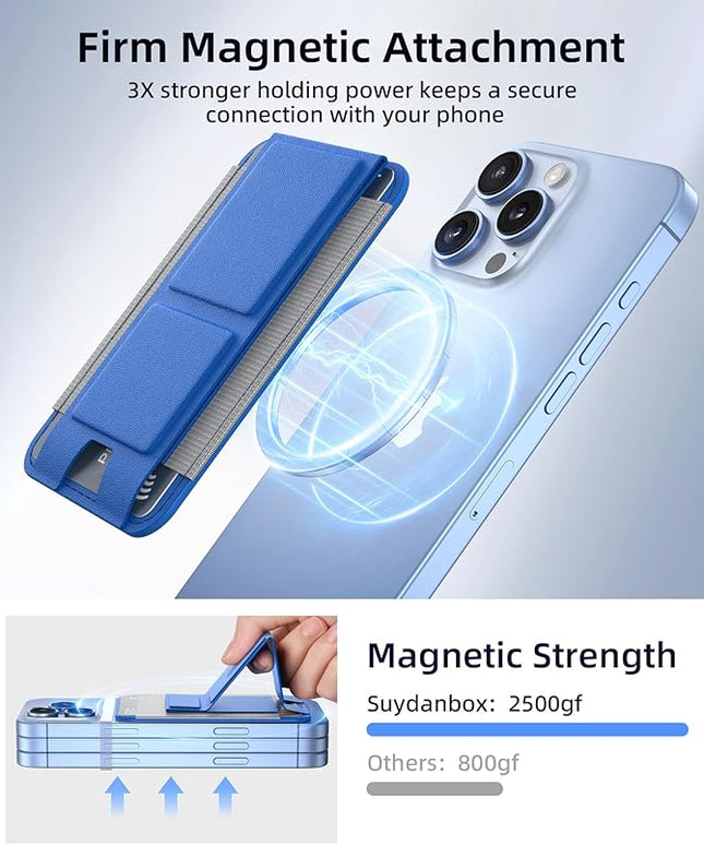 Magnetic Wallet for MagSafe With Adjustable Stand, Leather Card Holder for iPhone 16/15/14/13/12 Series (Not for Mini), 1 Slot, 6 Cards, Klein Blue