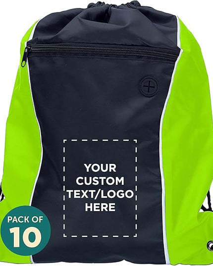 DISCOUNT PROMOS Two-Tone Drawstring Backpack Non-Woven - 10 pack - Customizable Text, Logo - Durable Sports Backpacks - Ideal for Sports, Travel, Gym & More - Lime Green