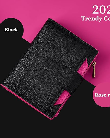 Airkit Small Wallet Women RFID Blocking Soft Leather Bifold Compact Card Holder Wallet for Women with Zipper Coin Pocket 4 ID Window