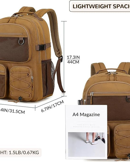 Lohol Water Resistant Daypack with Mulitiple Pockets for Travel Outdoor College, 15.6 inch Laptop Backpack for Men and Women (Brown)