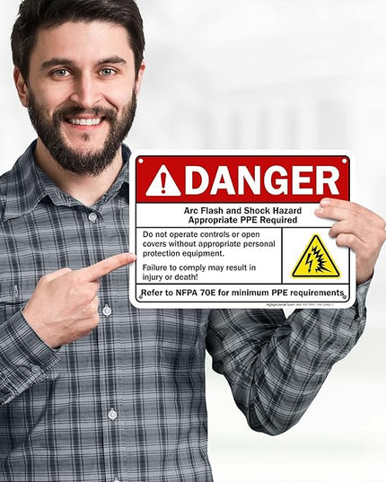 Danger Arc Flash And Shock Hazard Appropriate PPE Required Sign, 10x7 Inches, 55 mil thick HDPS (high density polystyrene), Made in USA by My Sign Center