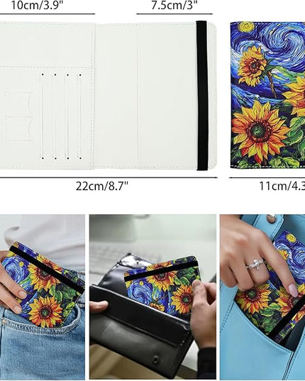 Passport Holder for Women and Men PU Leather Passport Cover for Travel (Sunflower)
