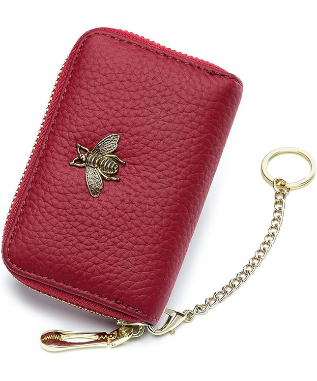 imeetu RFID Credit Card Holder, Small Leather Zipper Card Case Wallet for Women