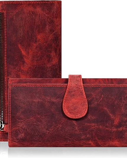 Real Leather Women Wallet Leather with RFID Blocking -Trifold Card Holder Designer Ladies Clutch with ID Window Wallets
