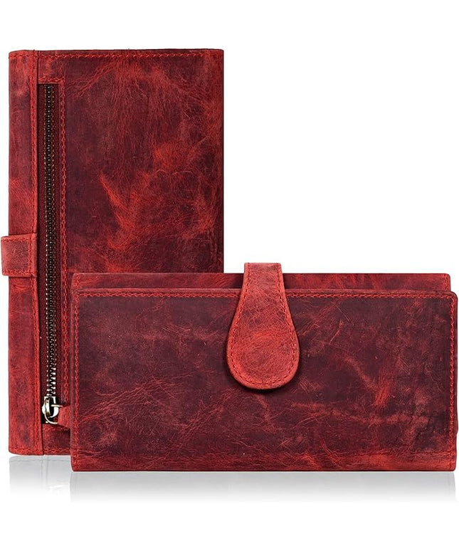 Real Leather Women Wallet Leather with RFID Blocking -Trifold Card Holder Designer Ladies Clutch with ID Window Wallets
