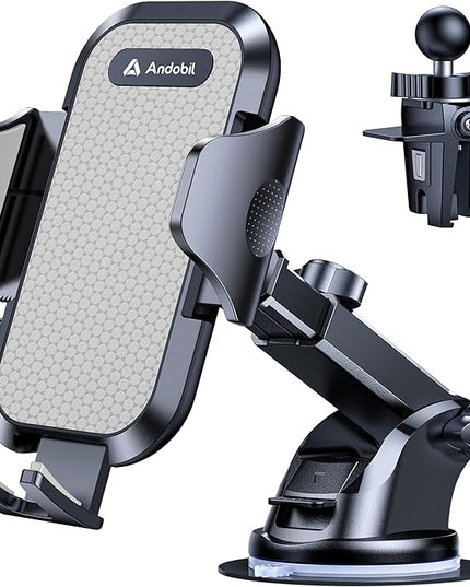 andobil Car Phone Holder Mount (Strong Suction&Bumpy Road Stable) Phone Holders for Your Car, Cell Phone Car Mount for Windshield Dash Vent Truck Cradle Stand for iPhone 17 16 15 14 Pro Max Grey