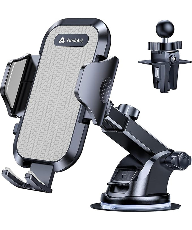andobil Car Phone Holder, 2026 Military-Grade 89lbs Strongest Suction Phone Holders for Your Car Dashboard/Windshield/Vent Easy Clamp Cellphone Holder Truck Stand for iPhone 17 16 15 Pro Samsung Grey